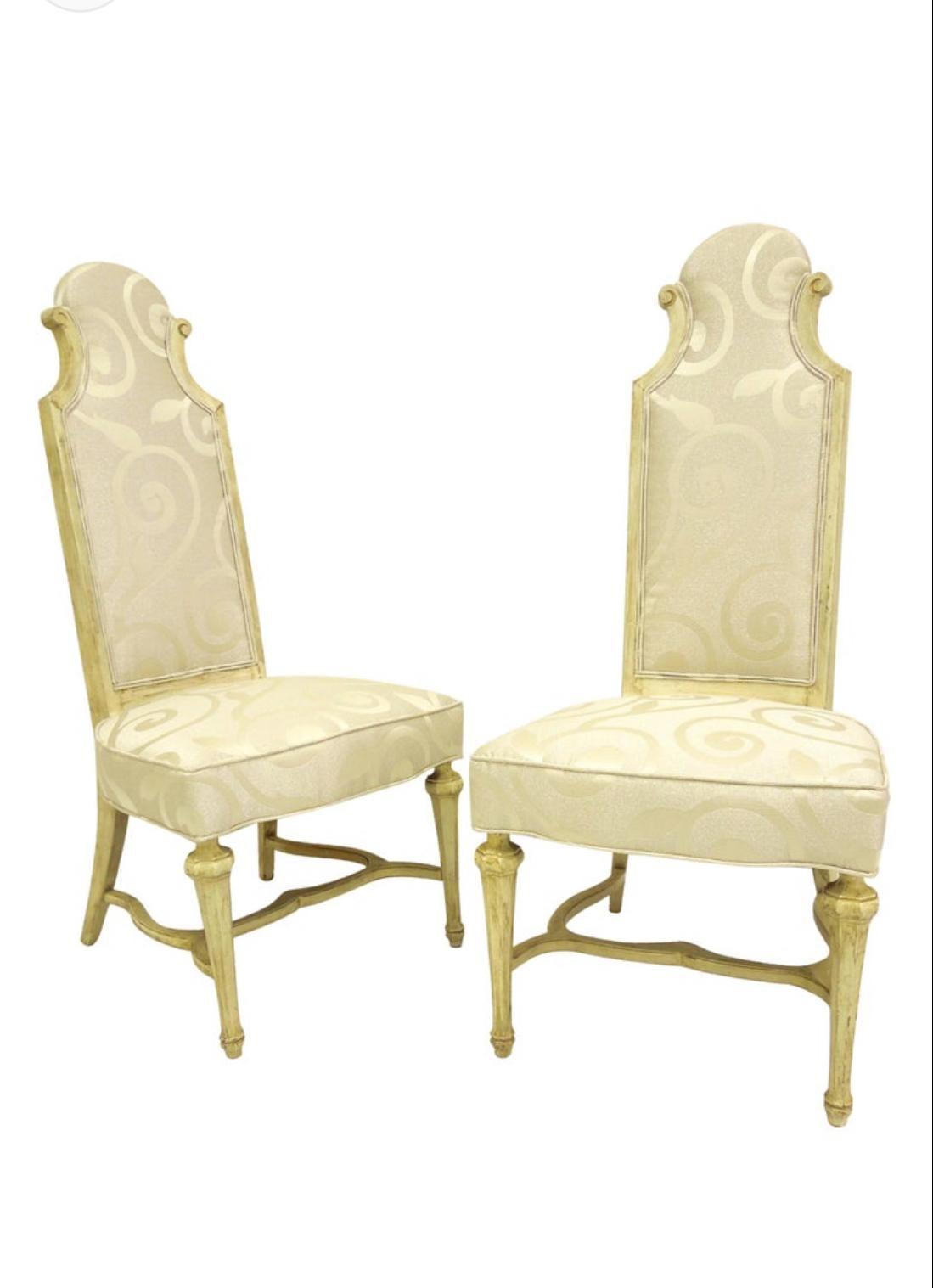 Wood Vintage Hollywood Regency High Back Pair of Game/Side Chairs For Sale