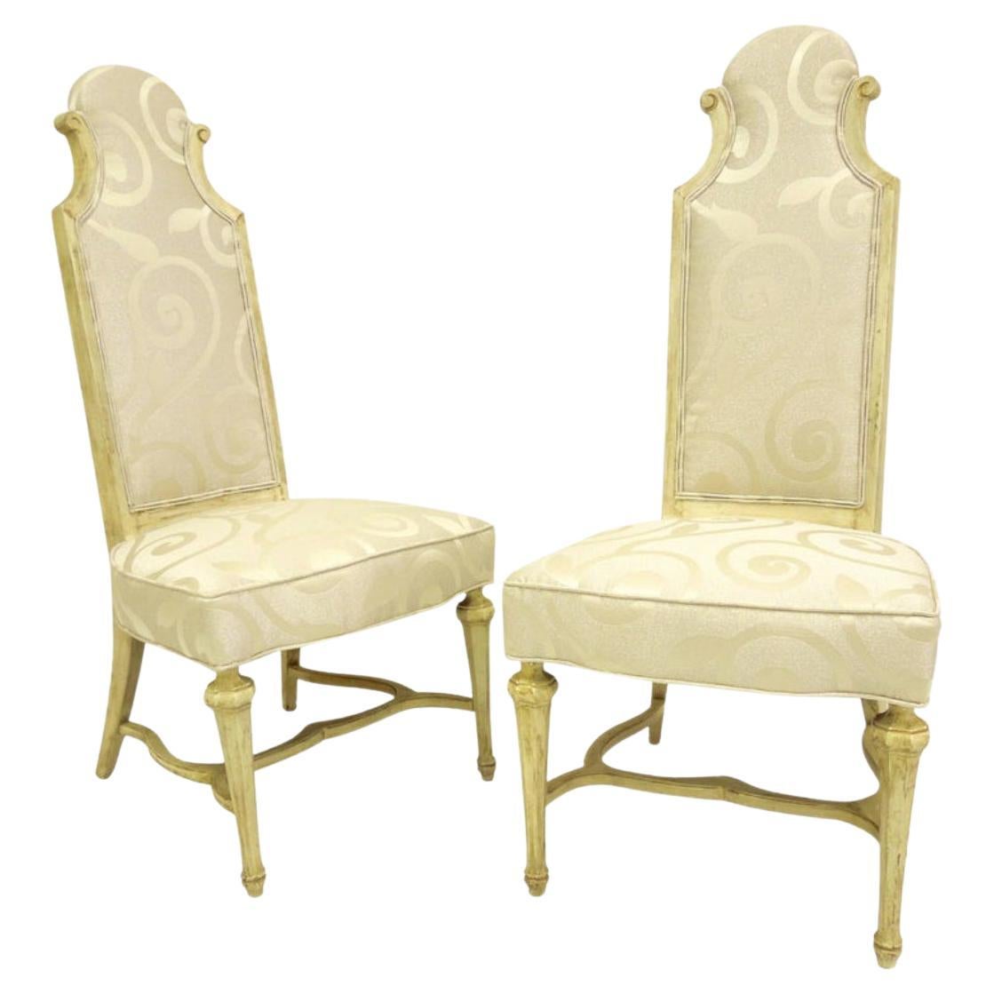 Vintage Hollywood Regency High Back Pair of Game/Side Chairs For Sale