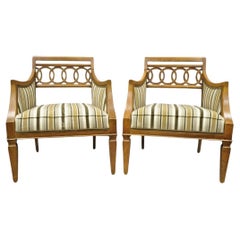 Vintage Hollywood Regency Interlocking Spiral Carved Wood Lounge Chairs - a Pair