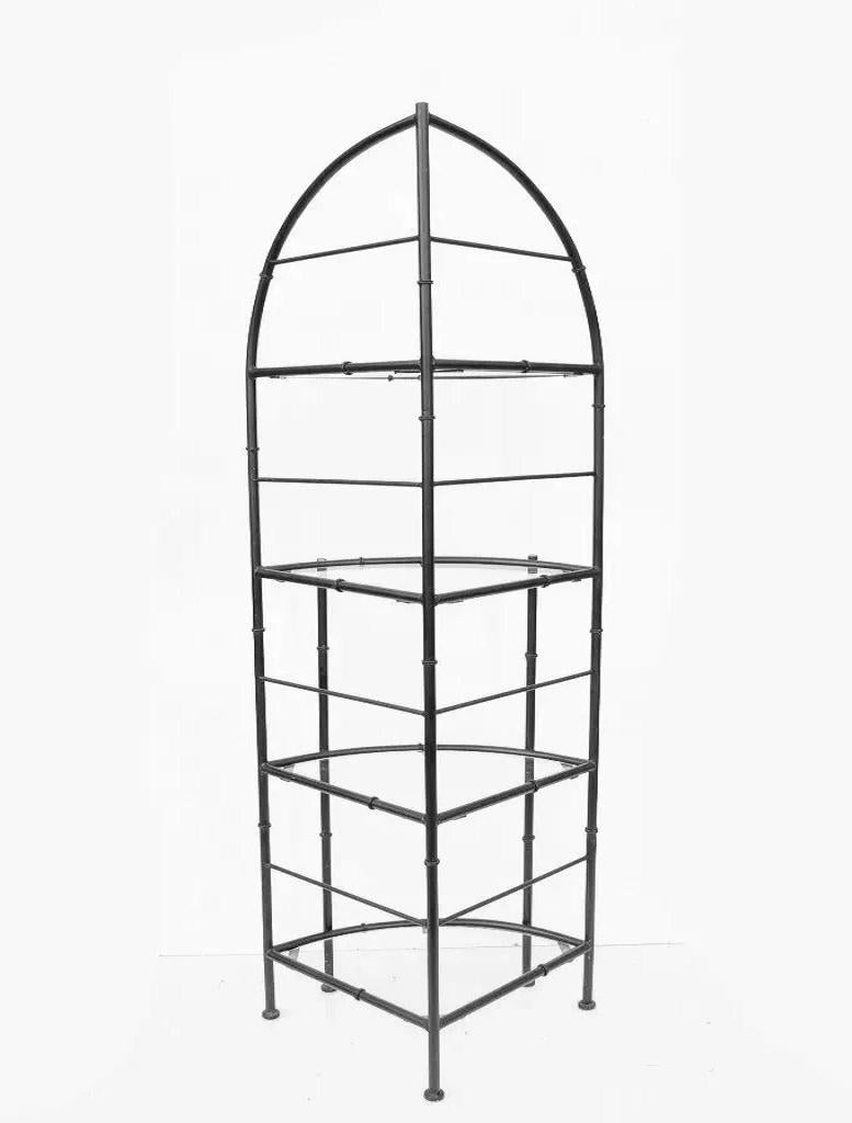 Vintage Hollywood Regency Eisen Metall Faux Bambus Ecke Bäcker Rack Etagere im Angebot 5