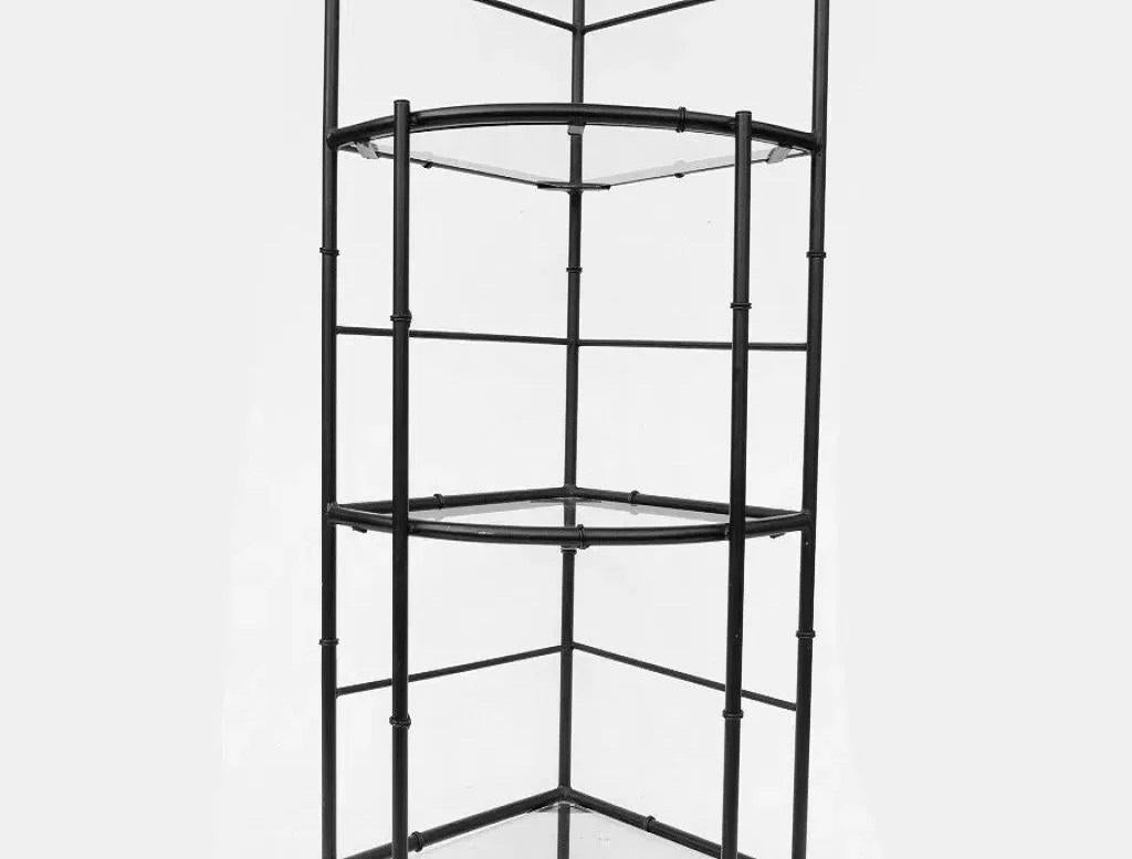 Vintage Hollywood Regency Eisen Metall Faux Bambus Ecke Bäcker Rack Etagere (20. Jahrhundert) im Angebot