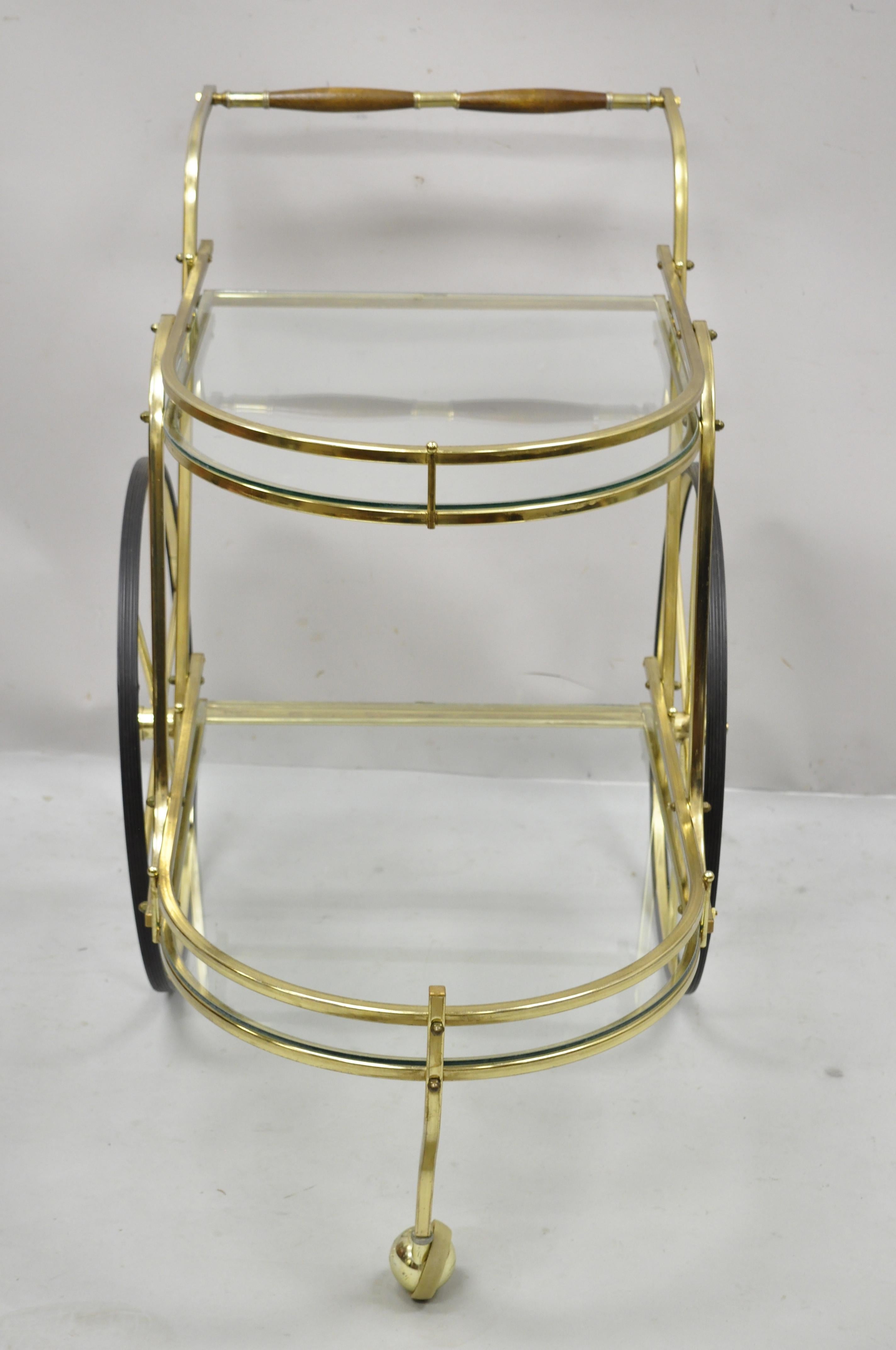 Vintage Hollywood Regency Italian Brass Plated Metal Rolling Bar Liquor Cart 6