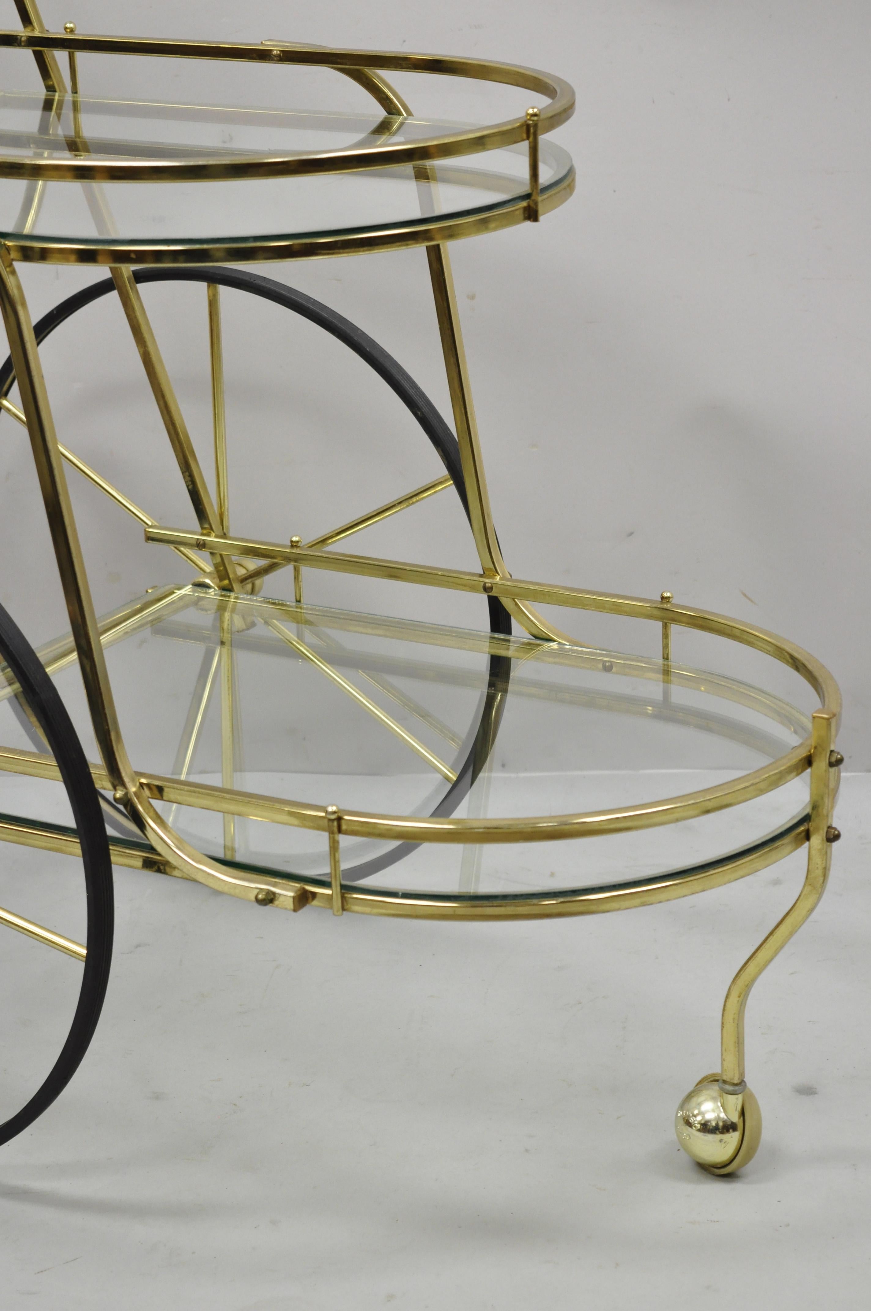 Vintage Hollywood Regency Italian Brass Plated Metal Rolling Bar Liquor Cart In Good Condition In Philadelphia, PA