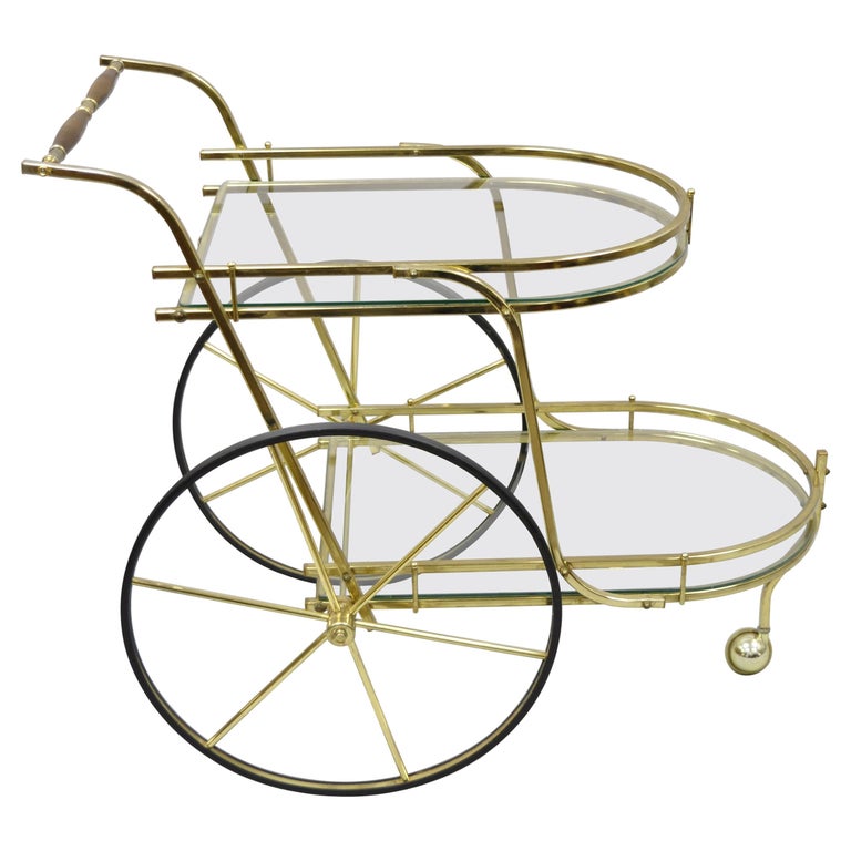 Vintage Hollywood Regency Italian Brass Plated Metal Rolling Bar Liquor