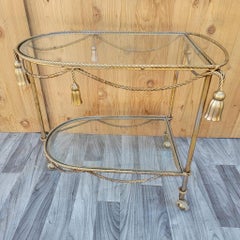 Vintage Hollywood Regency Italian Gilt Rope & Tassle Drinks Trolley Bar Cart