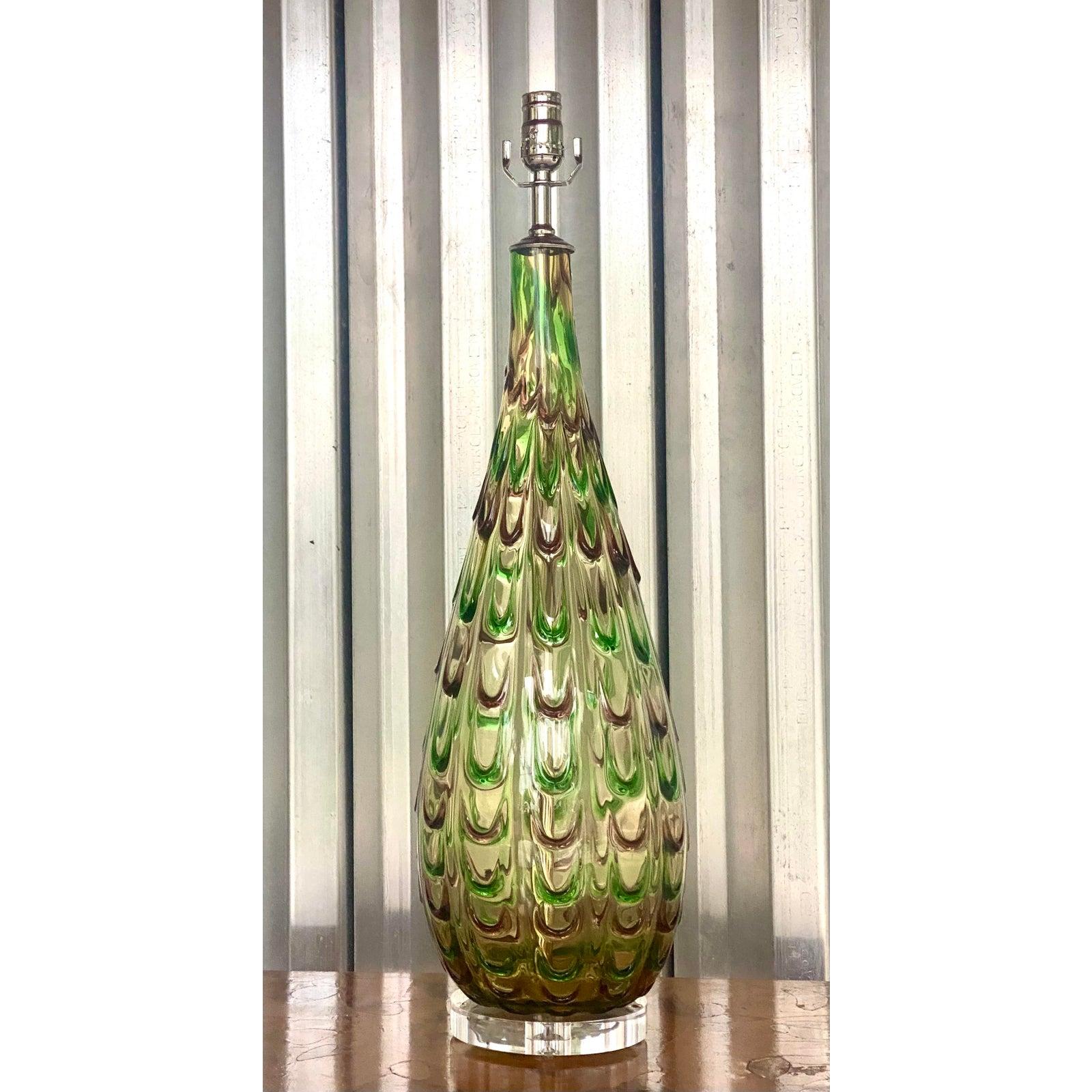 Vintage Hollywood Regency Italian Murano Glass Table Lamp For Sale 1