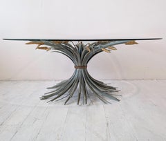 Tavolino d'epoca Hollywood Regency italiano a foglia di grano in oro e verderame 1960s