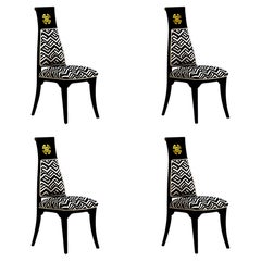 Vintage Hollywood Regency James Mont Style Black Dining Chairs Set of 4 c. 1960