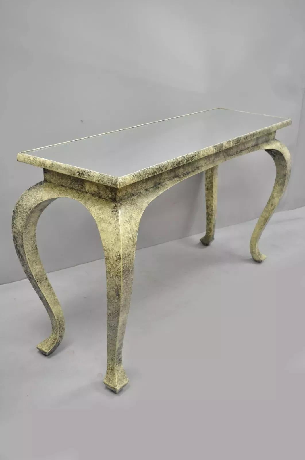 Vintage Hollywood Regency James Mont Style Console Hall Sofa Table w/ Mirror Top For Sale 7
