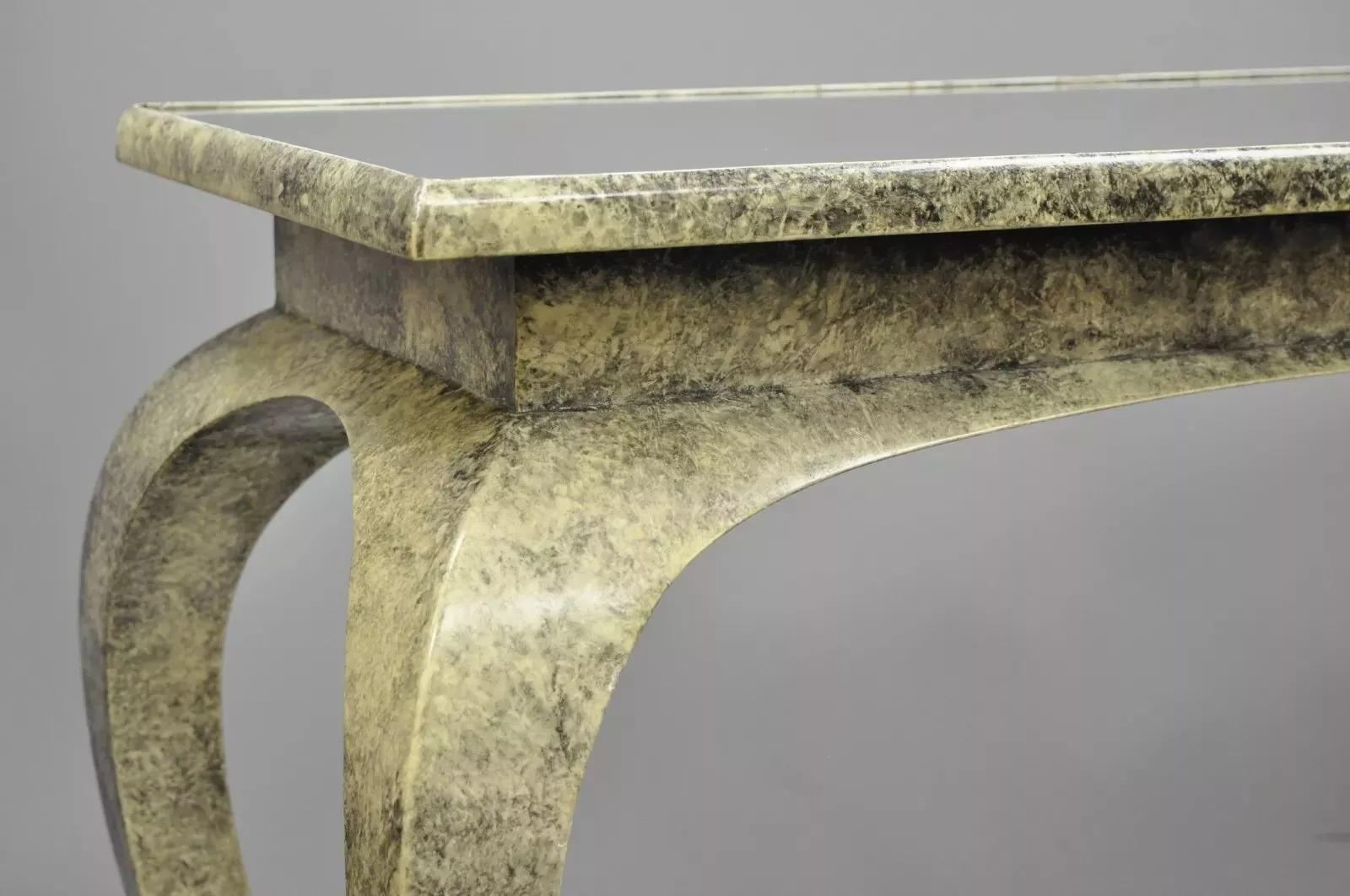 Vintage Hollywood Regency James Mont Style Console Hall Sofa Table w/ Mirror Top In Good Condition For Sale In Philadelphia, PA
