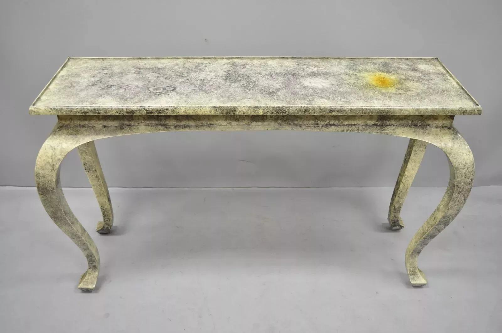 Vintage Hollywood Regency James Mont Style Console Hall Sofa Table w/ Mirror Top For Sale 2