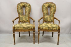 Vintage Hollywood Regency Keyhole Back Fireside Lounge Arm Chairs - a Pair