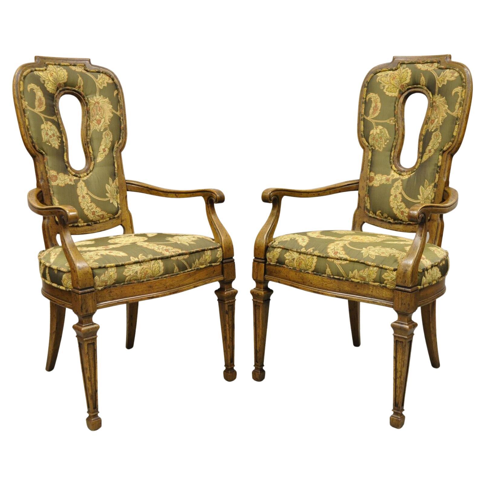 Vintage Hollywood Regency Keyhole Back Fireside Lounge Arm Chairs - a Pair For Sale