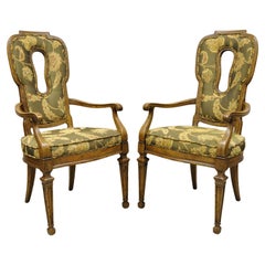 Retro Hollywood Regency Keyhole Back Fireside Lounge Arm Chairs - a Pair
