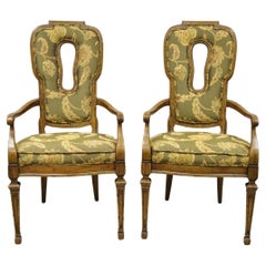 Vintage Hollywood Regency Keyhole Back Fireside Lounge Arm Chairs - a Pair