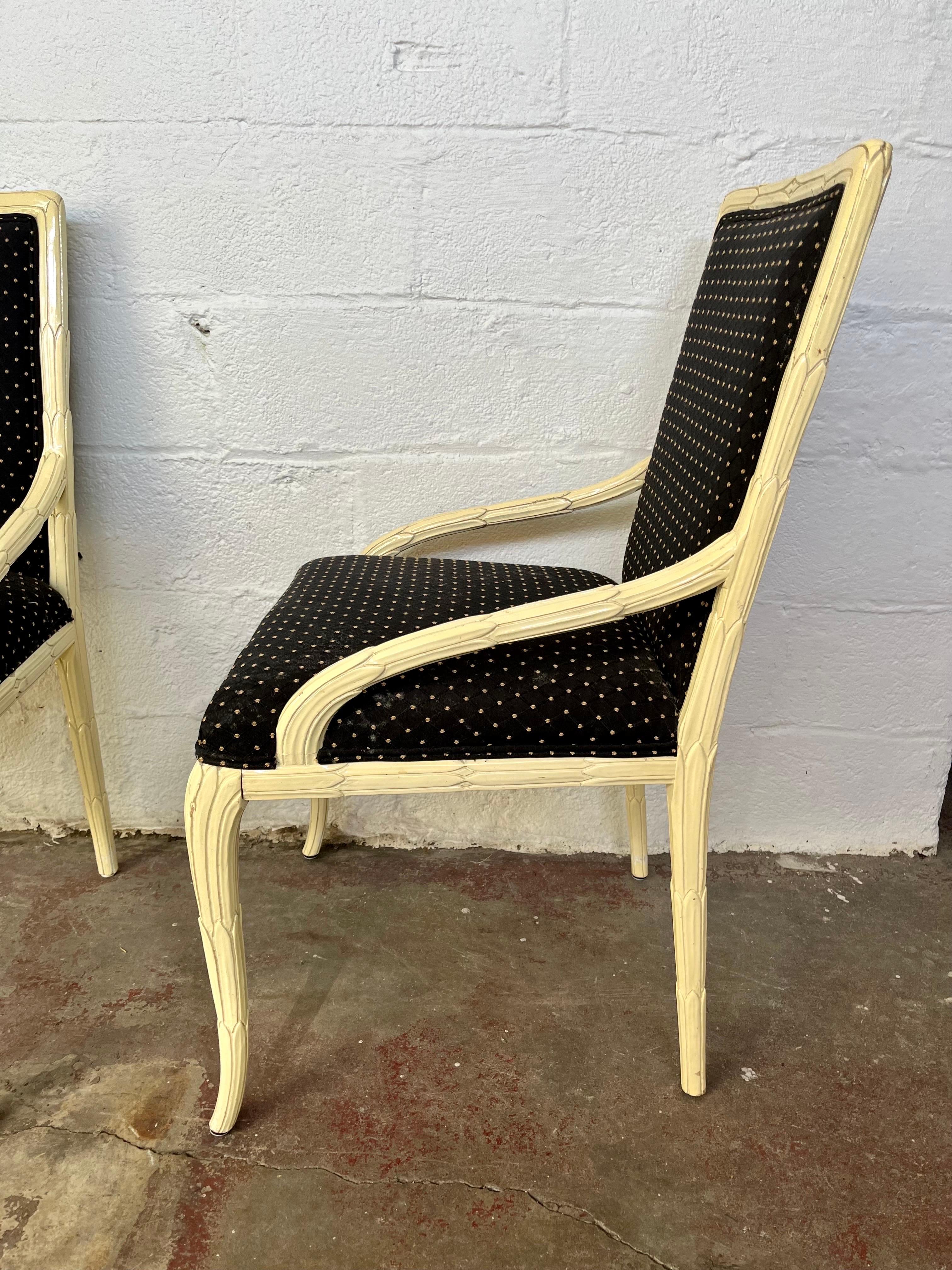 Américain Chaises de salle à manger vintage Hollywood Regency laquée palmier en vente