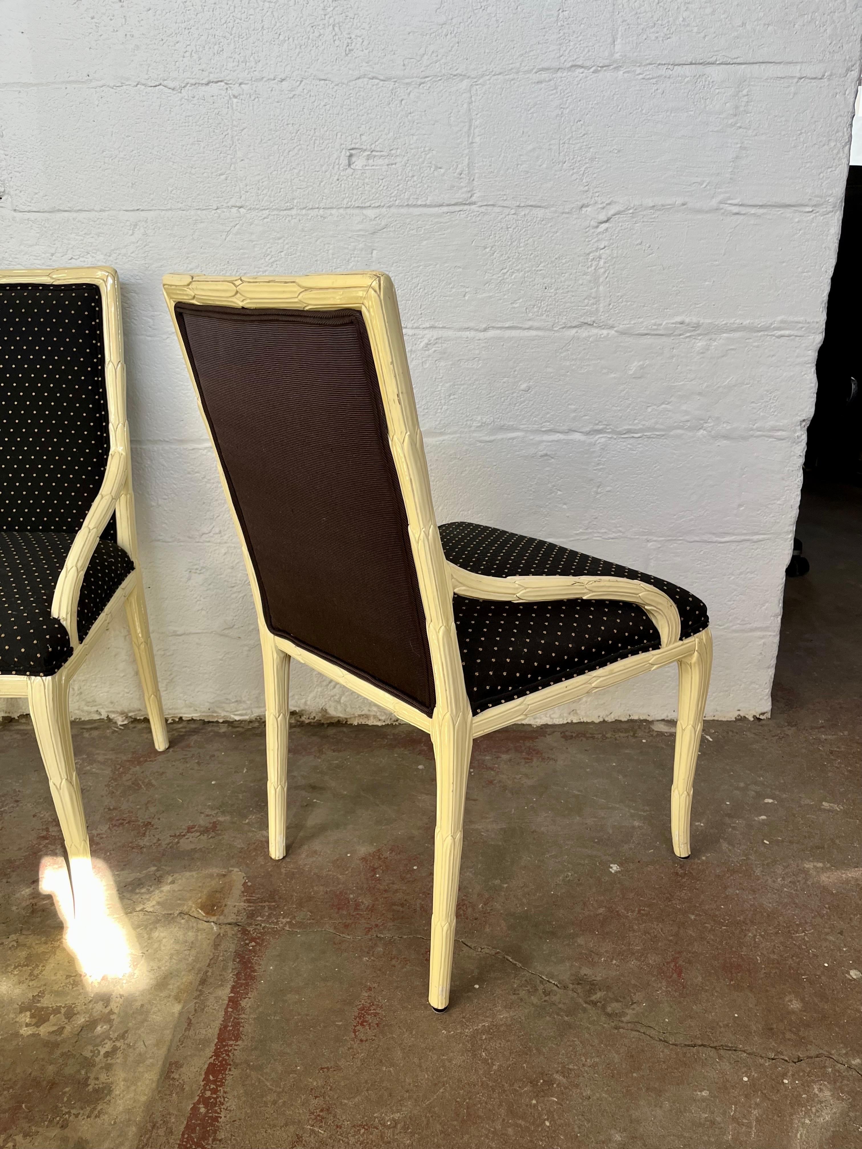 Upholstery Vintage Hollywood Regency Lacquer Palm Frond Dining Chairs For Sale