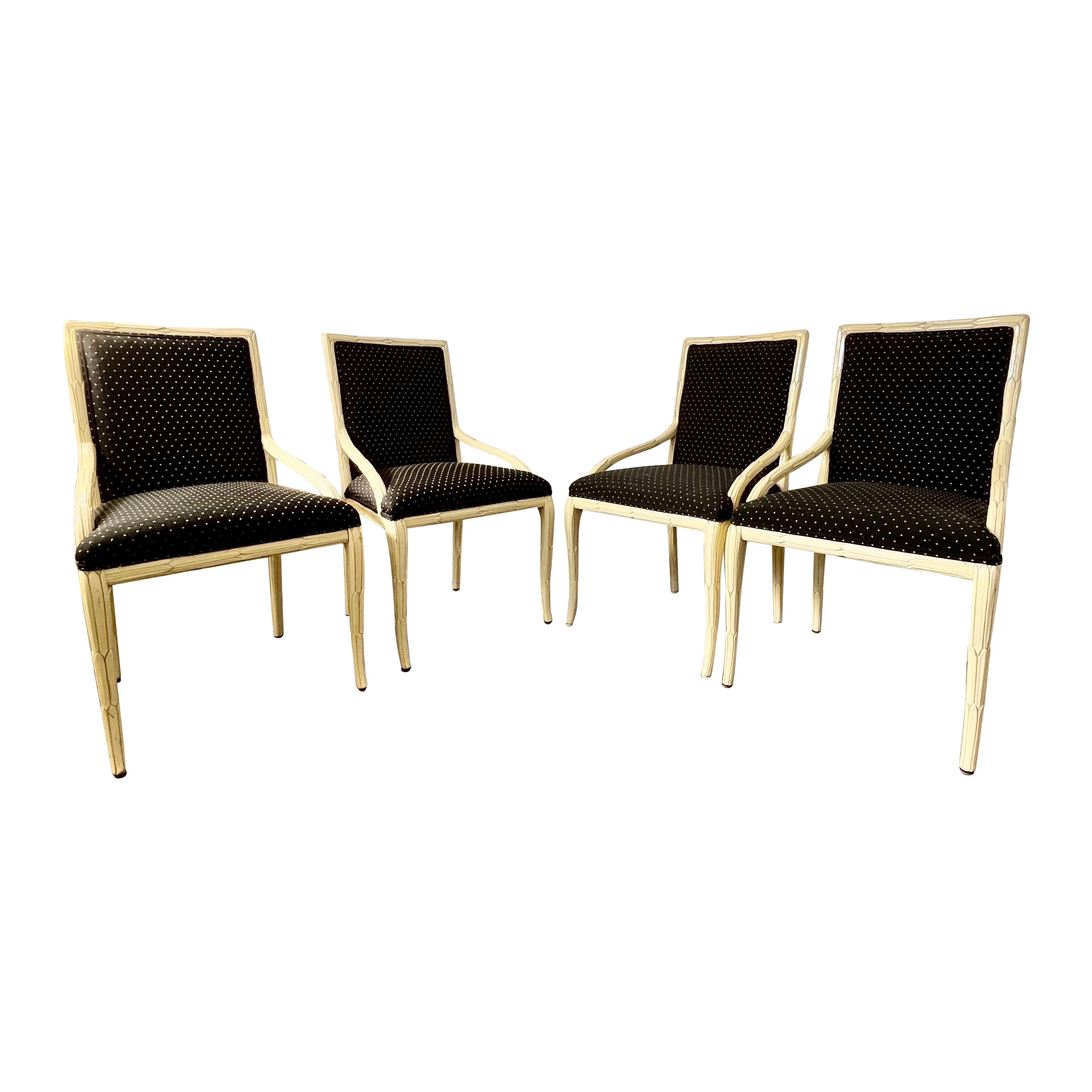 Vintage Hollywood Regency Lacquer Palm Frond Dining Chairs For Sale