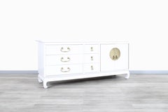 Vintage Hollywood Regency Lacquered and Brass Credenza