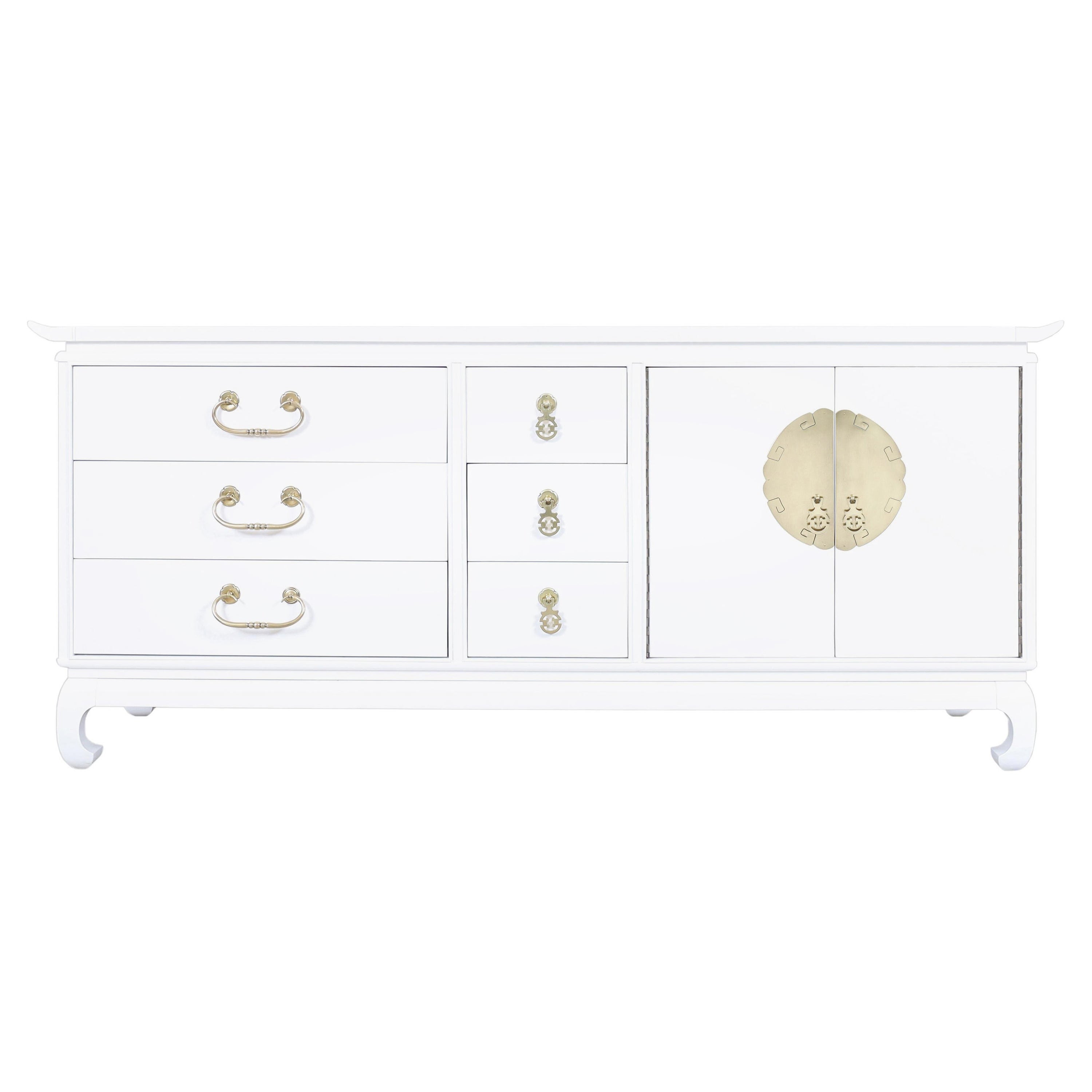 Vintage Hollywood Regency Lacquered and Brass Credenza