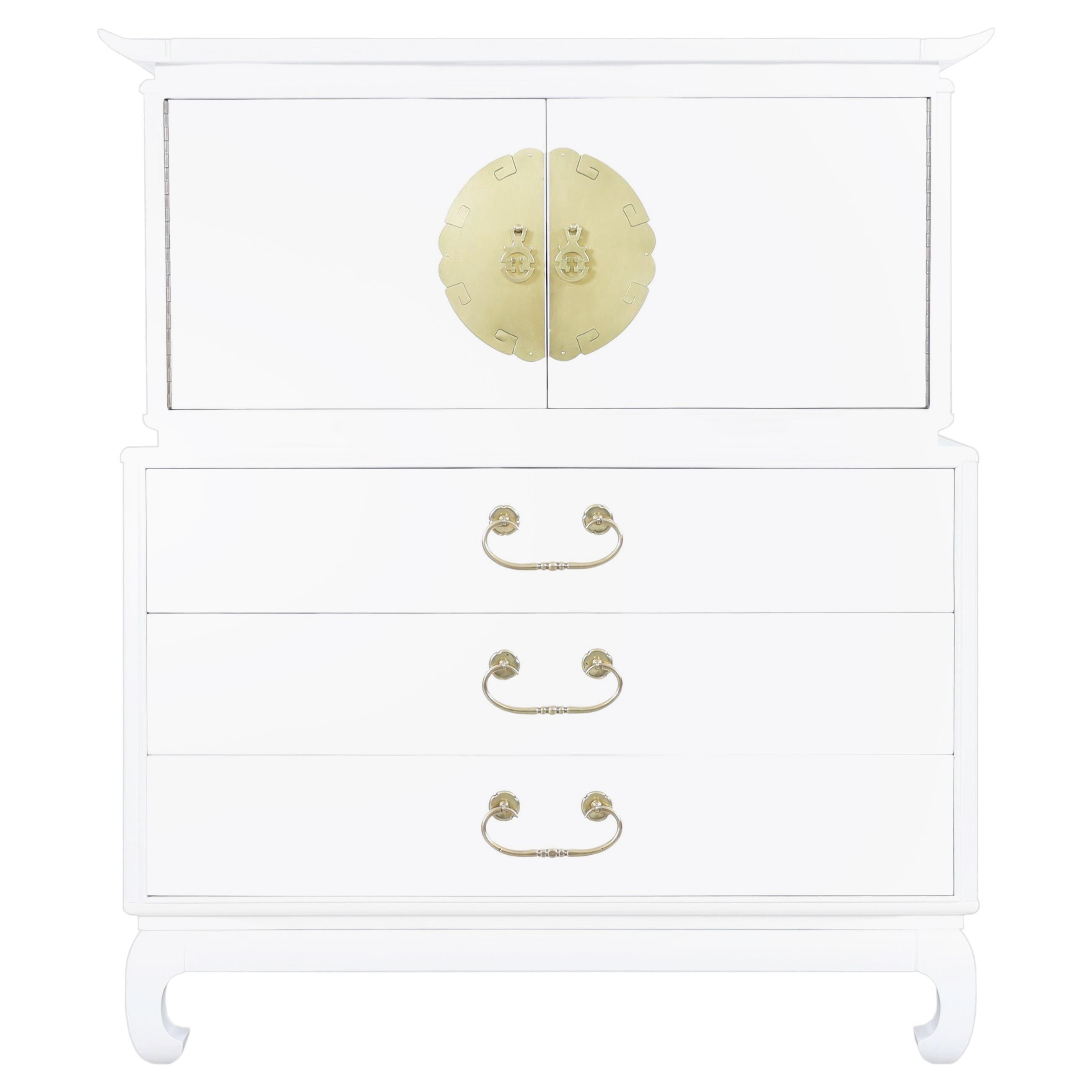 Highboy vintage Hollywood Regency laccato e in ottone
