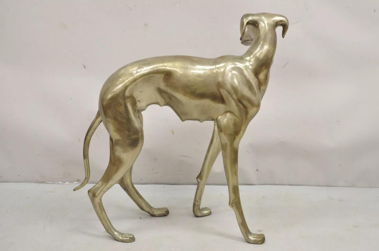 Vintage Hollywood Regency Life Size Brass Greyhound Whippet Dog Statue Sculpture For Sale 2