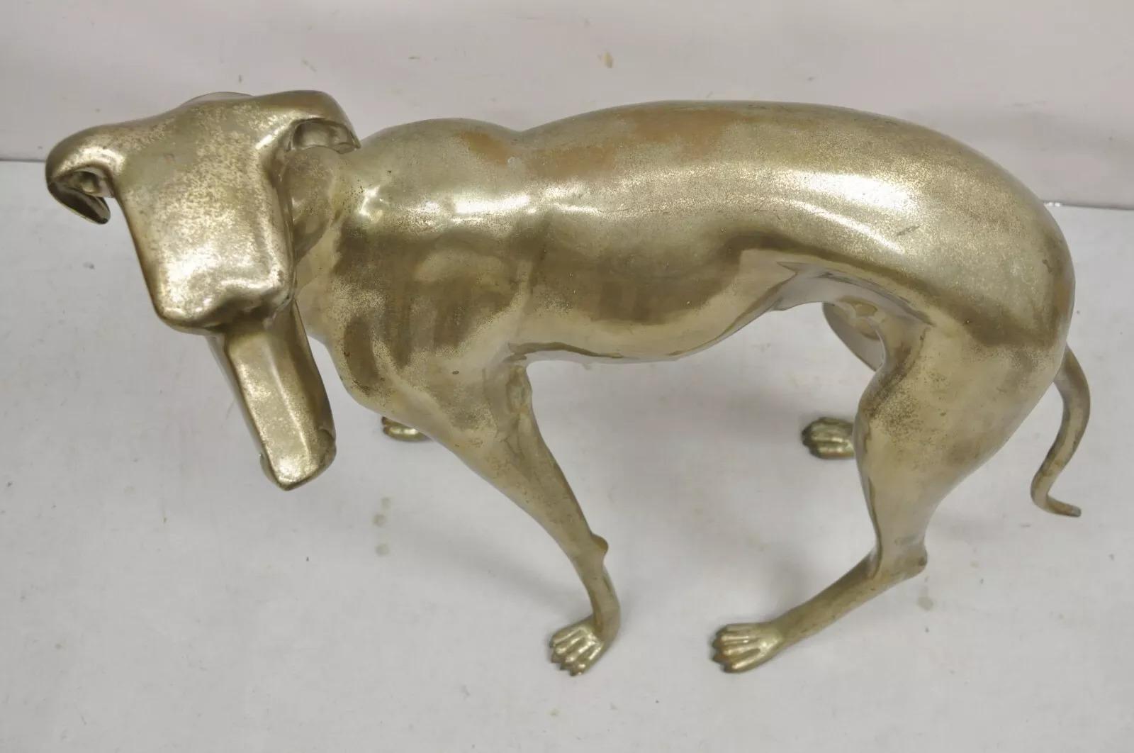 Vintage Hollywood Regency Life Size Brass Greyhound Whippet Dog Statue Sculpture For Sale 3