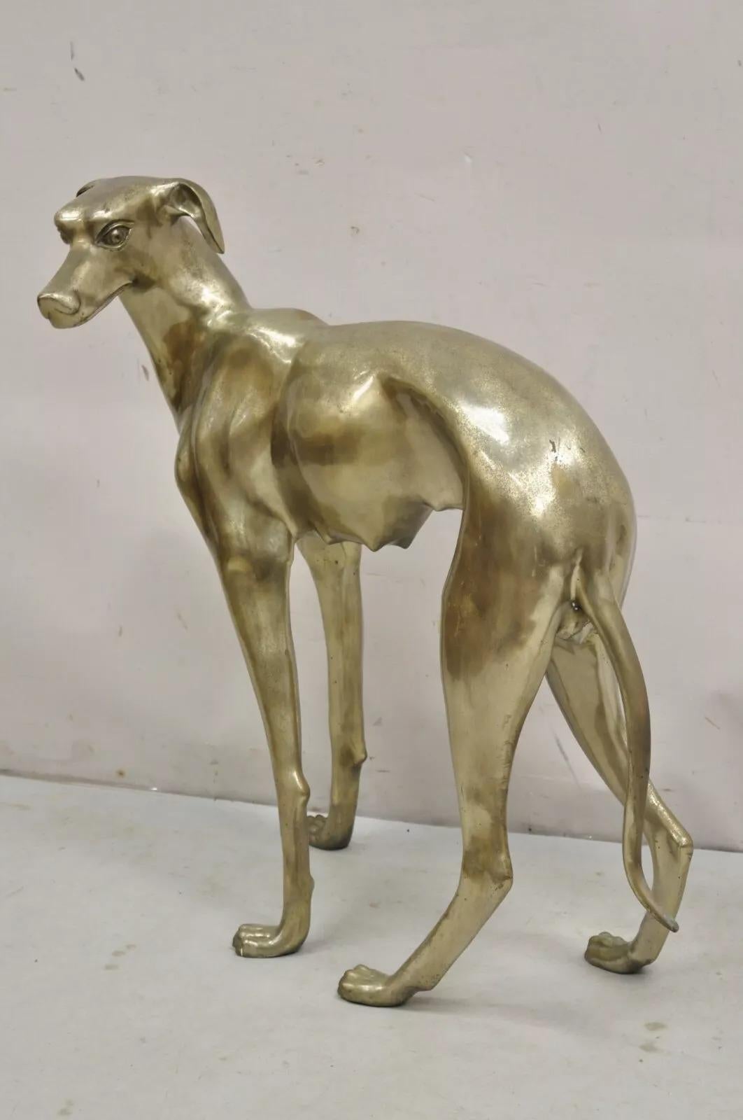 Vintage Hollywood Regency Life Size Brass Greyhound Whippet Dog Statue Sculpture For Sale 4