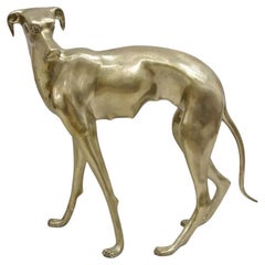 Vintage Hollywood Regency Life Size Brass Greyhound Whippet Dog Statue Sculpture