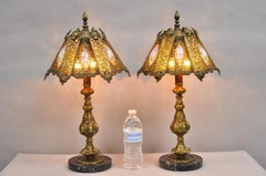 Vintage Hollywood Regency Loevsky & Loevsky Style Small Gold Table Lamps - Pair