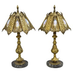 Vintage Hollywood Regency Loevsky & Loevsky Style Small Gold Table Lamps - Pair