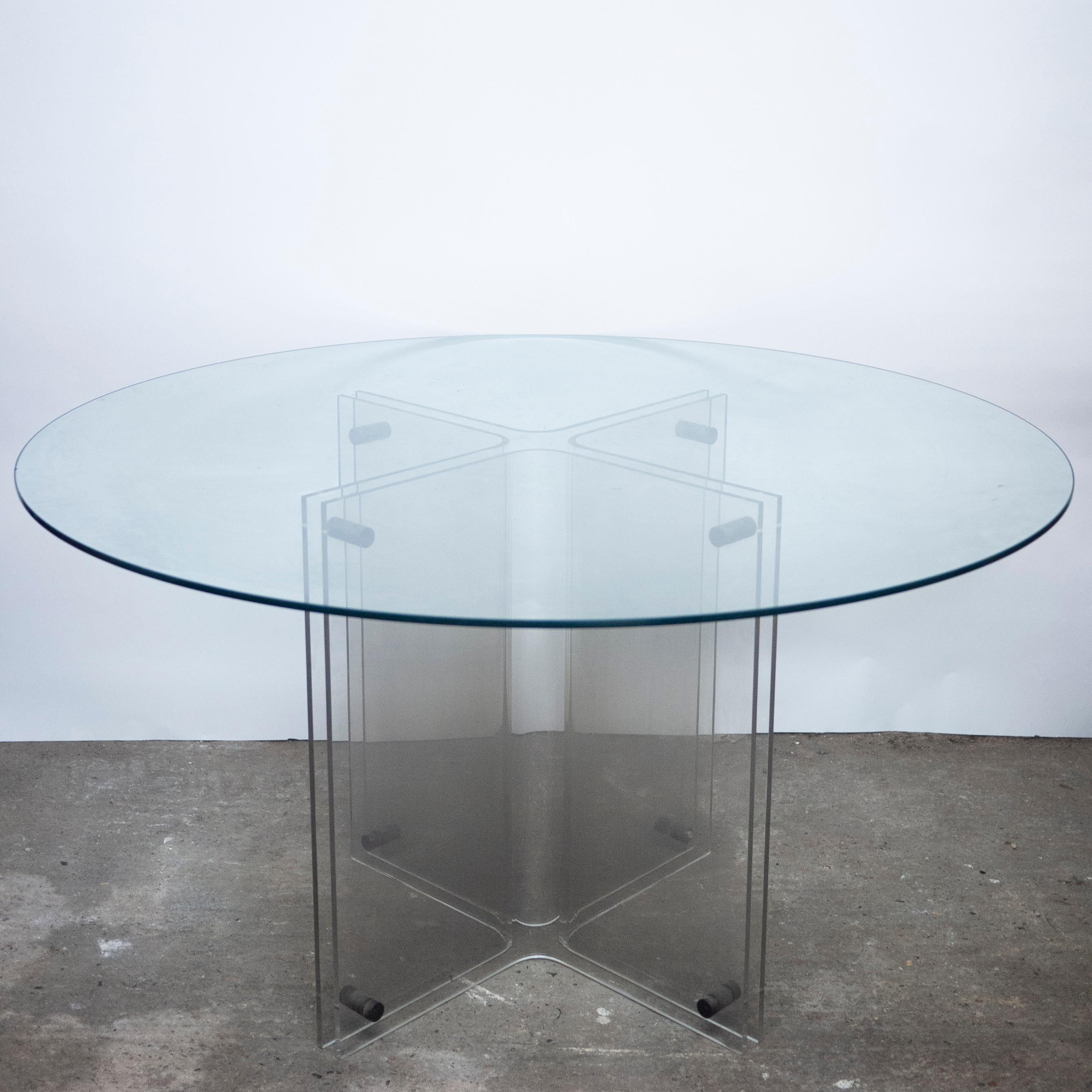 Vintage Hollywood Regency Lucite and Glass Round Dining Table, 1980s For Sale 8