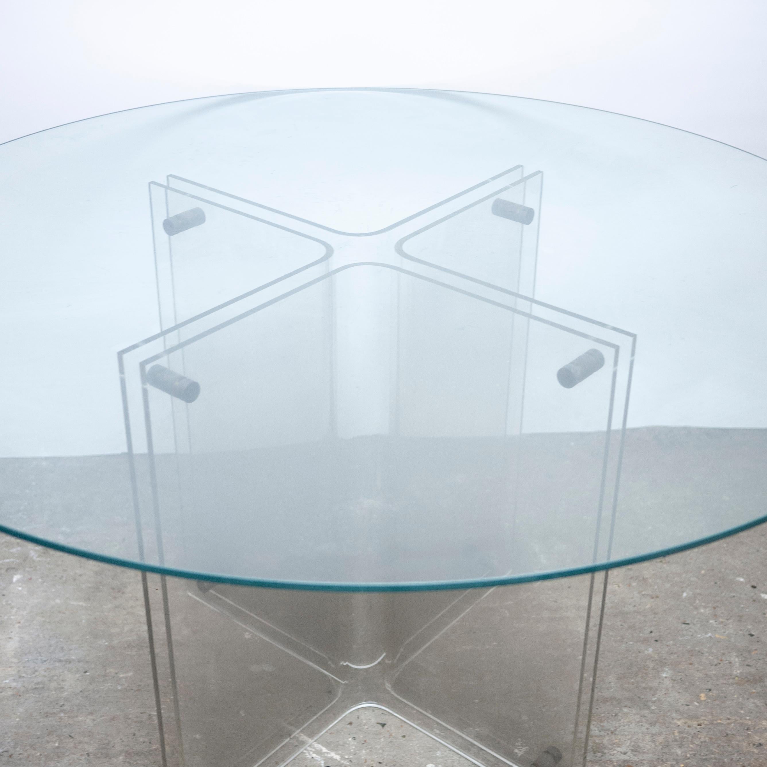 Vintage Hollywood Regency Lucite and Glass Round Dining Table, 1980s For Sale 9