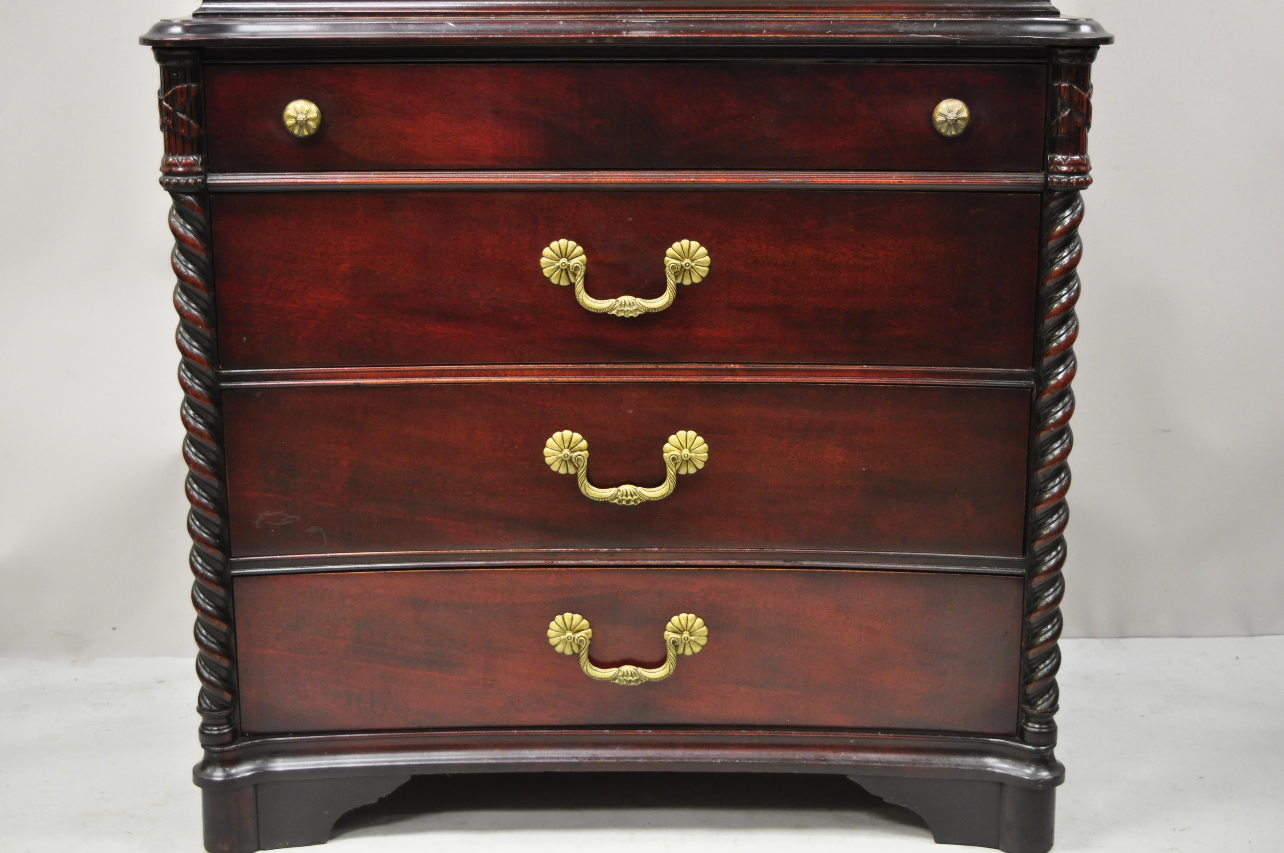 Vintage Hollywood Regency Mahogany Leather Door Tall Chest on Chest Dresser In Good Condition For Sale In Philadelphia, PA