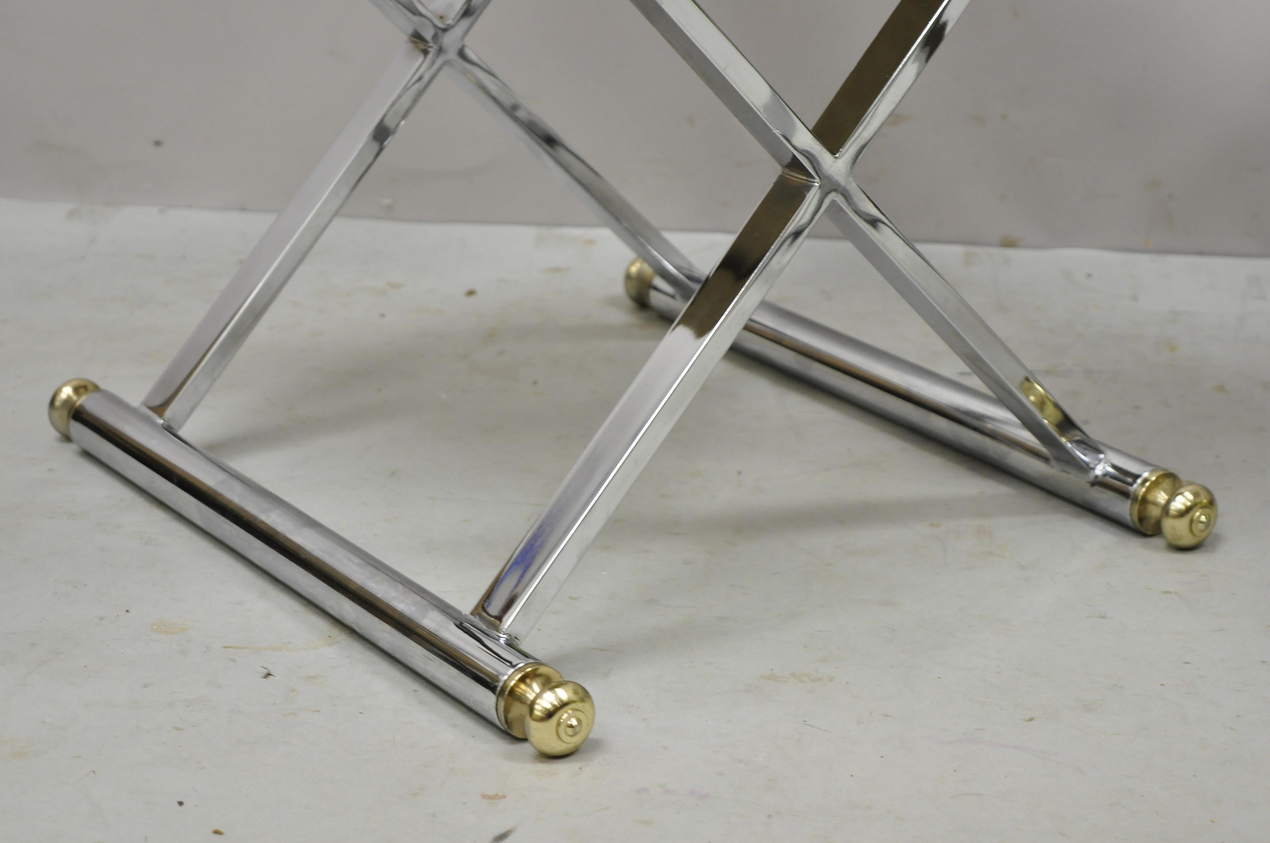 Mid-Century Modern Vintage Hollywood Regency Maison Janson Style Chrome X-Frame Stools, a Pair