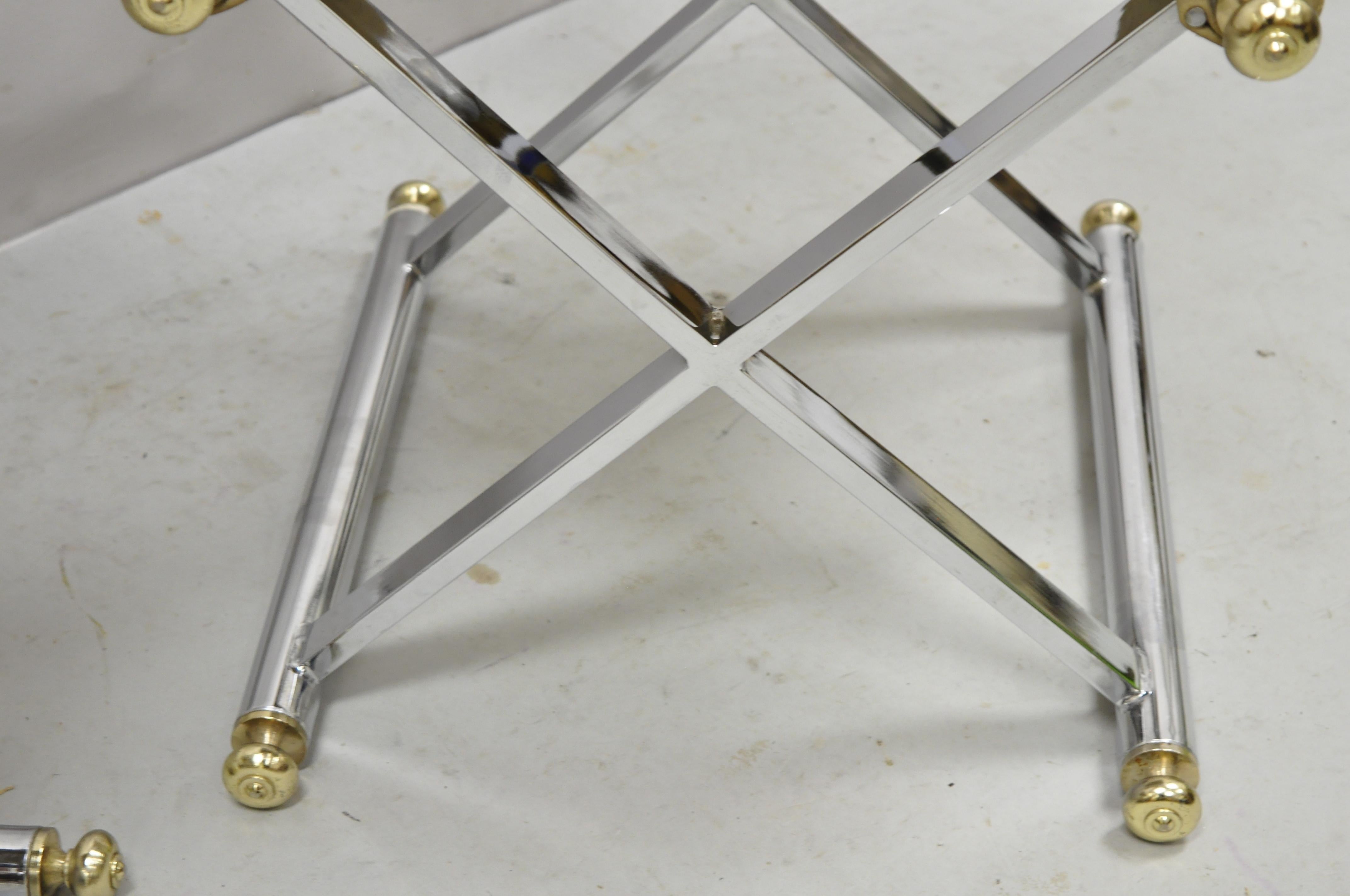 Italian Vintage Hollywood Regency Maison Janson Style Chrome X-Frame Stools, a Pair