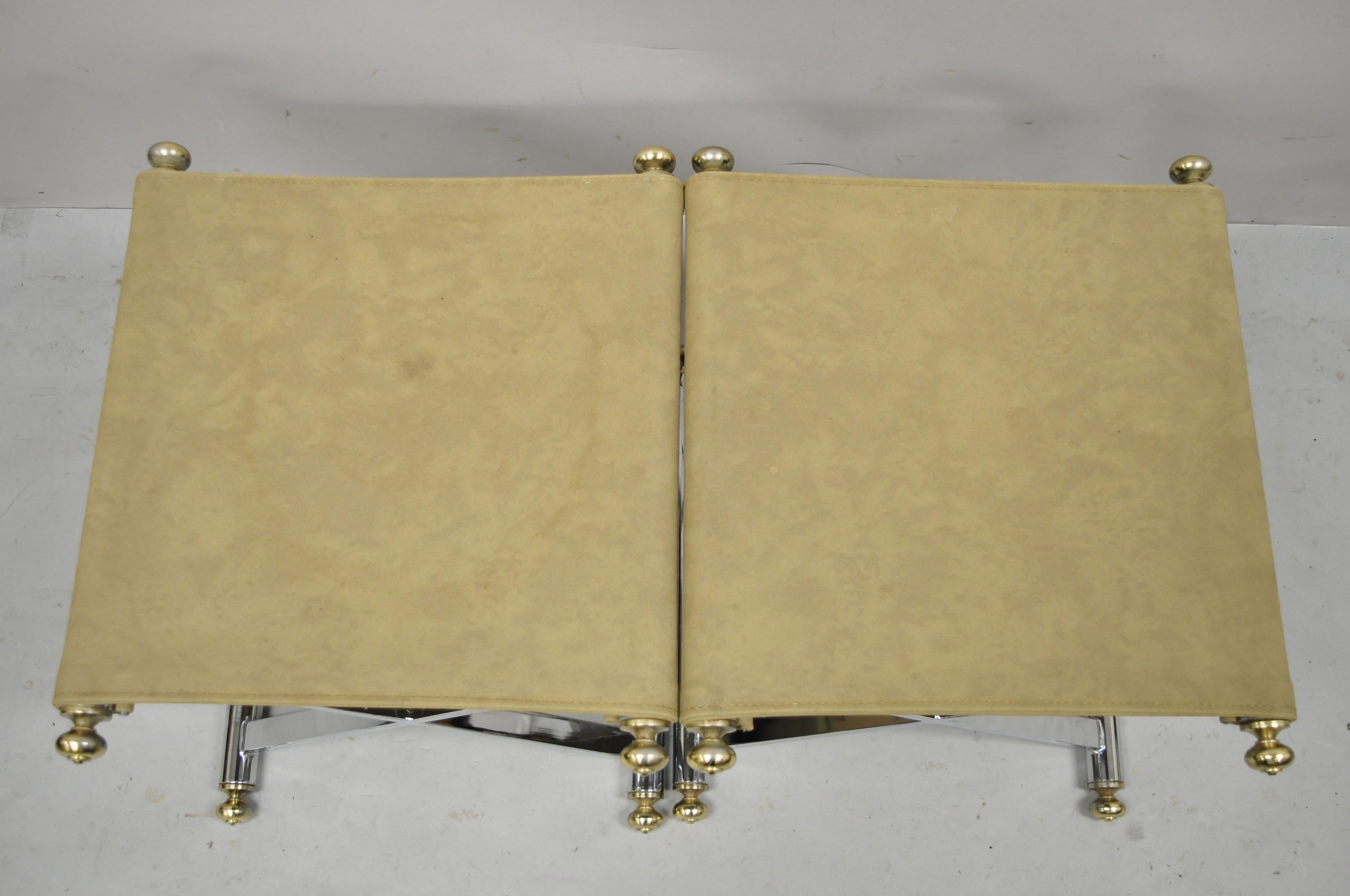 Vintage Hollywood Regency Maison Janson Style Chrome X-Frame Stools, a Pair In Good Condition In Philadelphia, PA