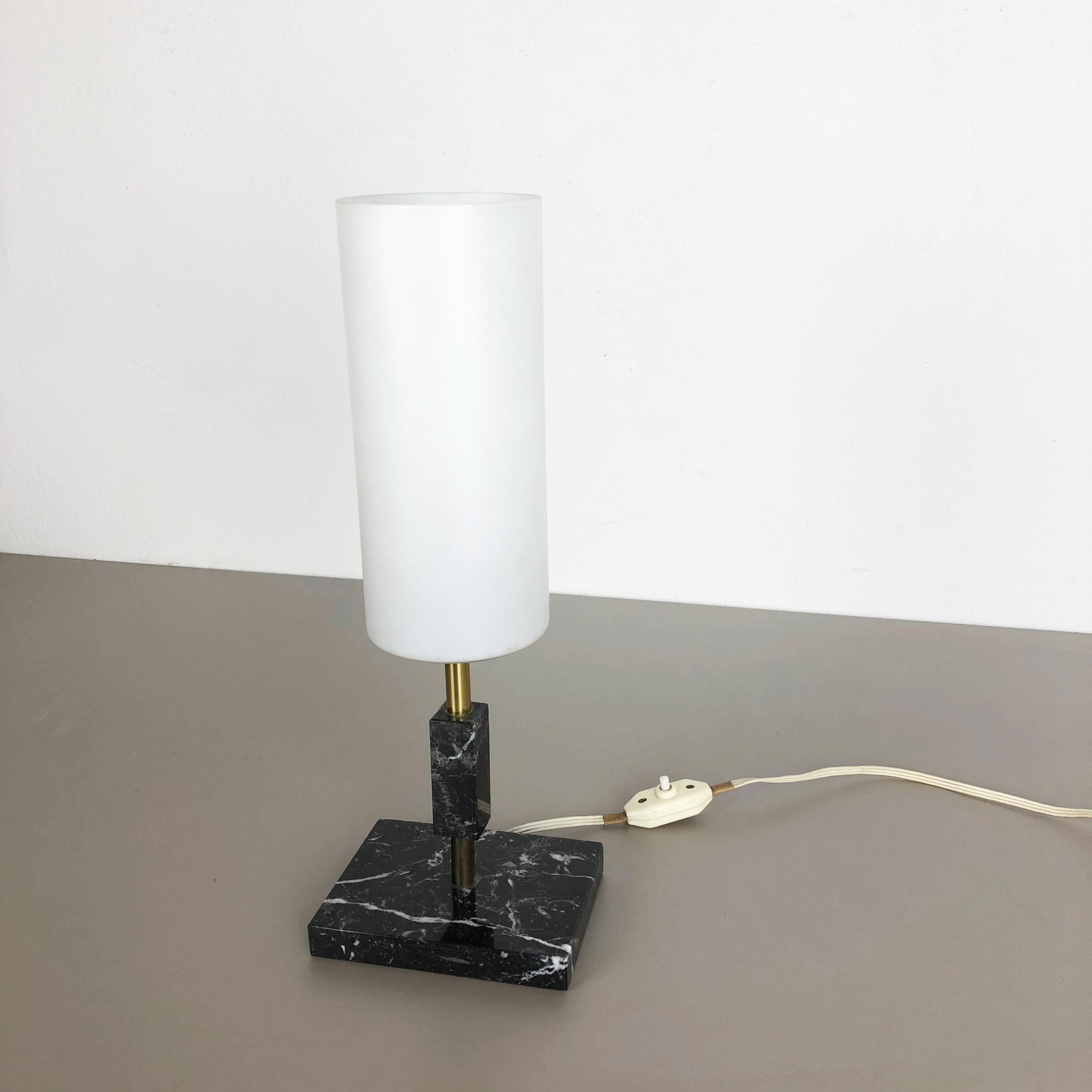 Mid-Century Modern Vintage Hollywood Regency Marble Table Light with Opal Shade, Italy, 1950s For Sale
