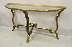 Vintage Hollywood Regency Mastercraft Style Brass Glass Console Sofa Hall Table