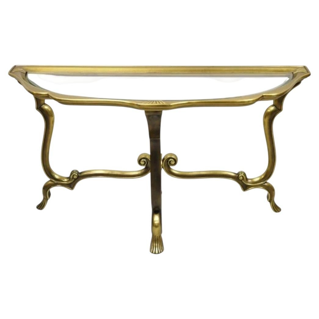 Vintage Hollywood Regency Mastercraft Style Brass Glass Console Sofa Hall Table