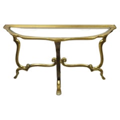 Vintage Hollywood Regency Mastercraft Style Brass Glass Console Sofa Hall Table
