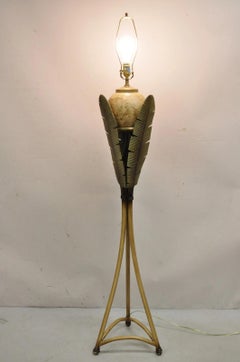 Vintage Hollywood Regency Metal Bamboo Palm Leaf Tropical Floor Lamp