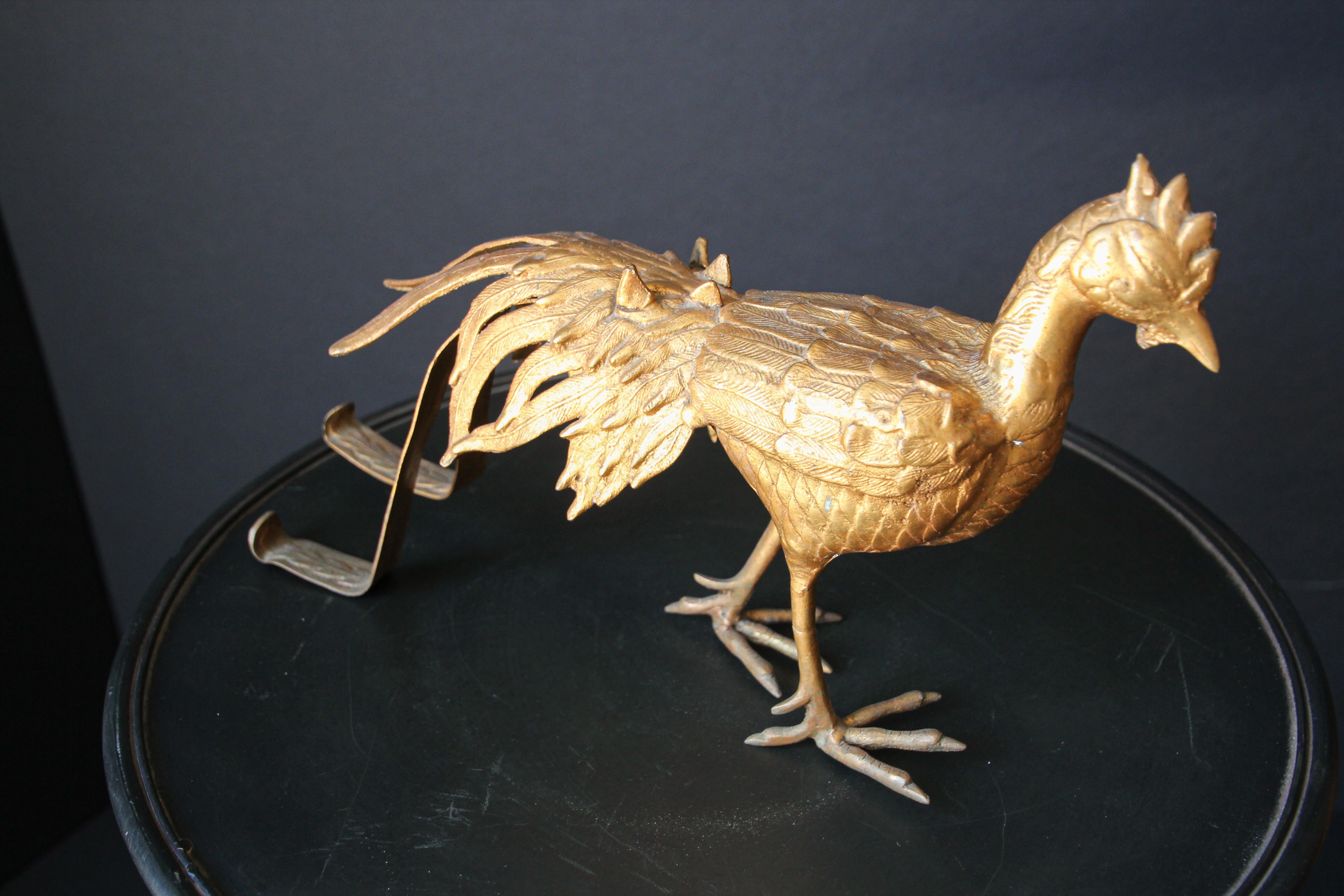 Vintage Hollywood Regency Metal Brass Gilt Peacock In Good Condition In North Hollywood, CA