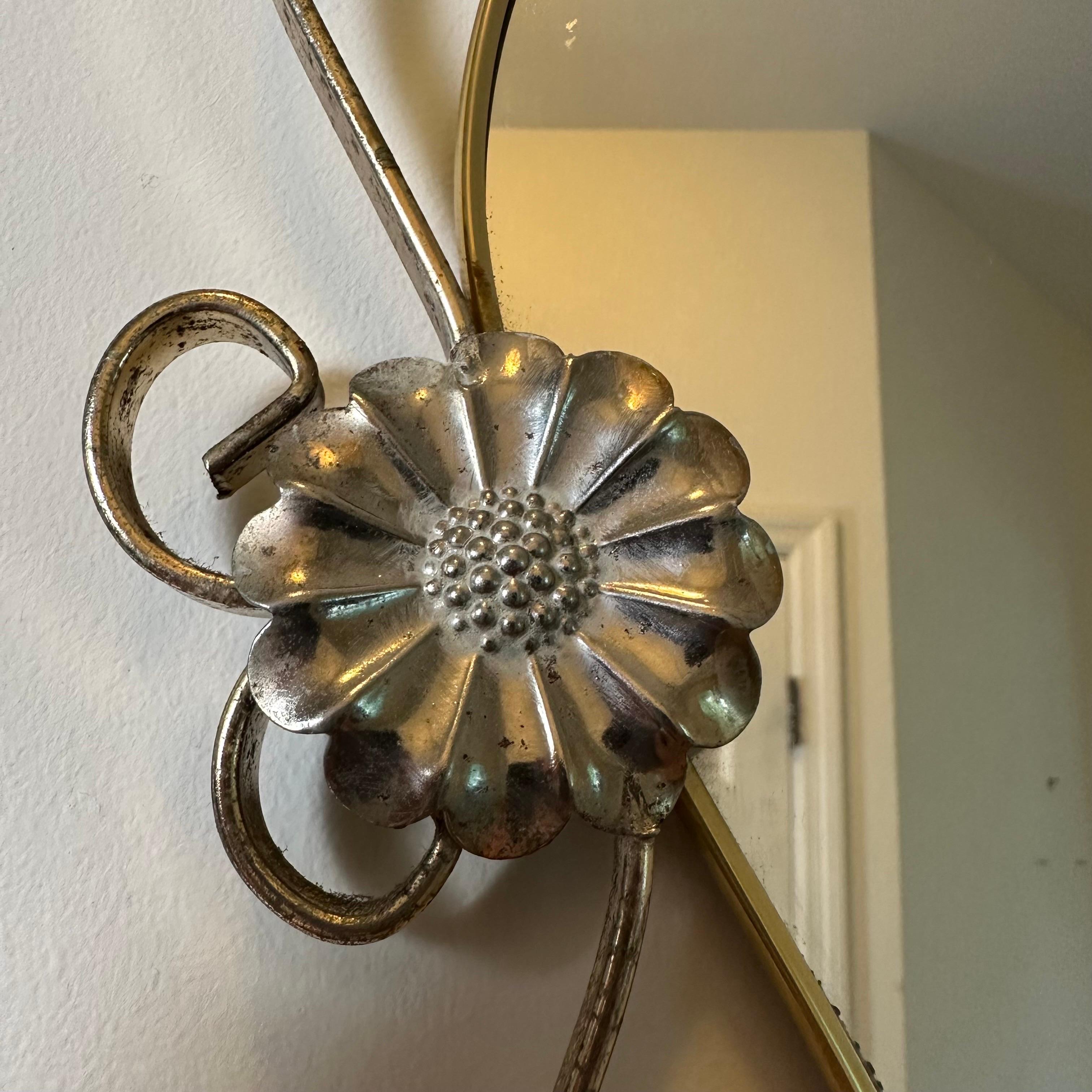 Vintage Hollywood Regency Mirror in Brass and Steel with Flower and Scroll Frame 9