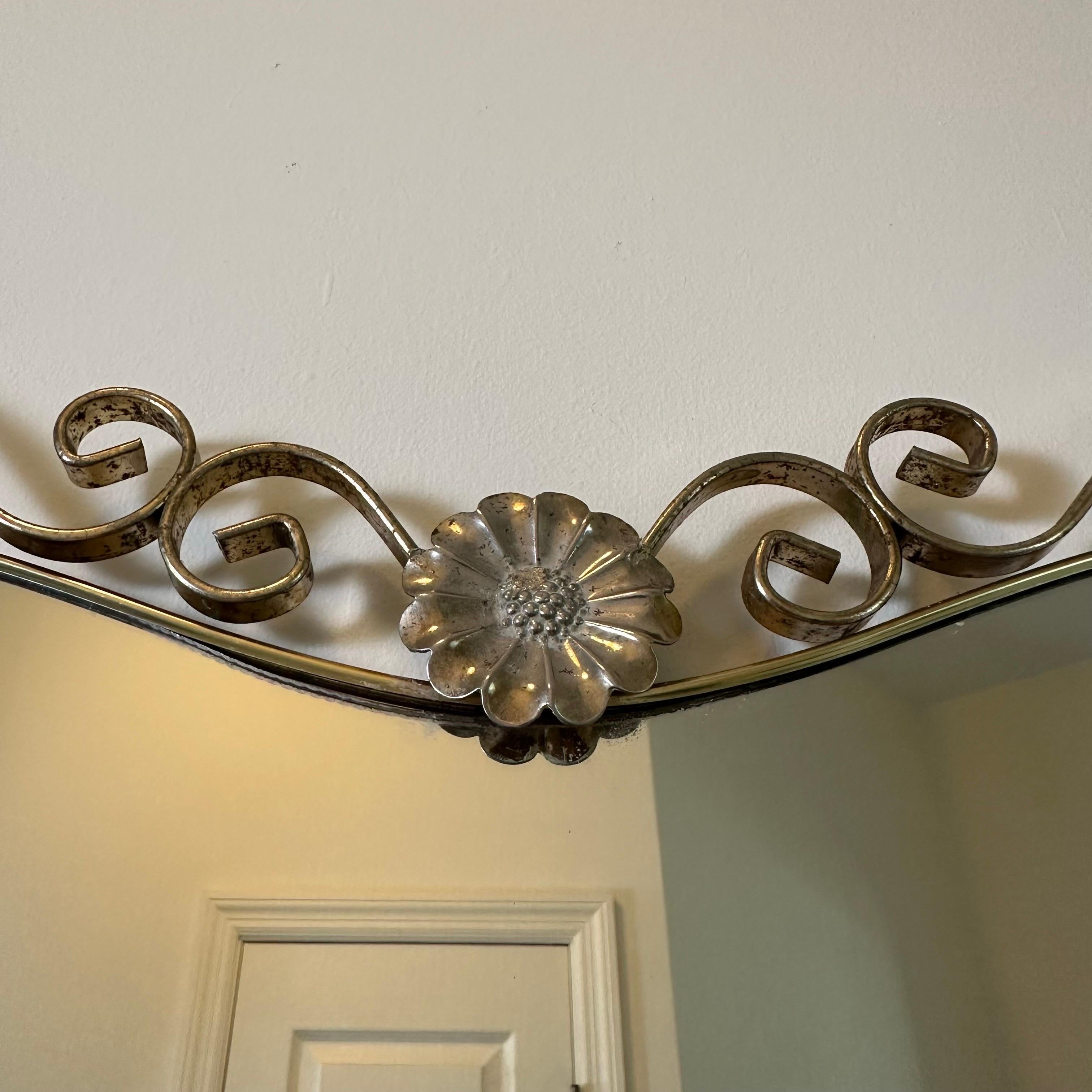 Vintage Hollywood Regency Mirror in Brass and Steel with Flower and Scroll Frame 10