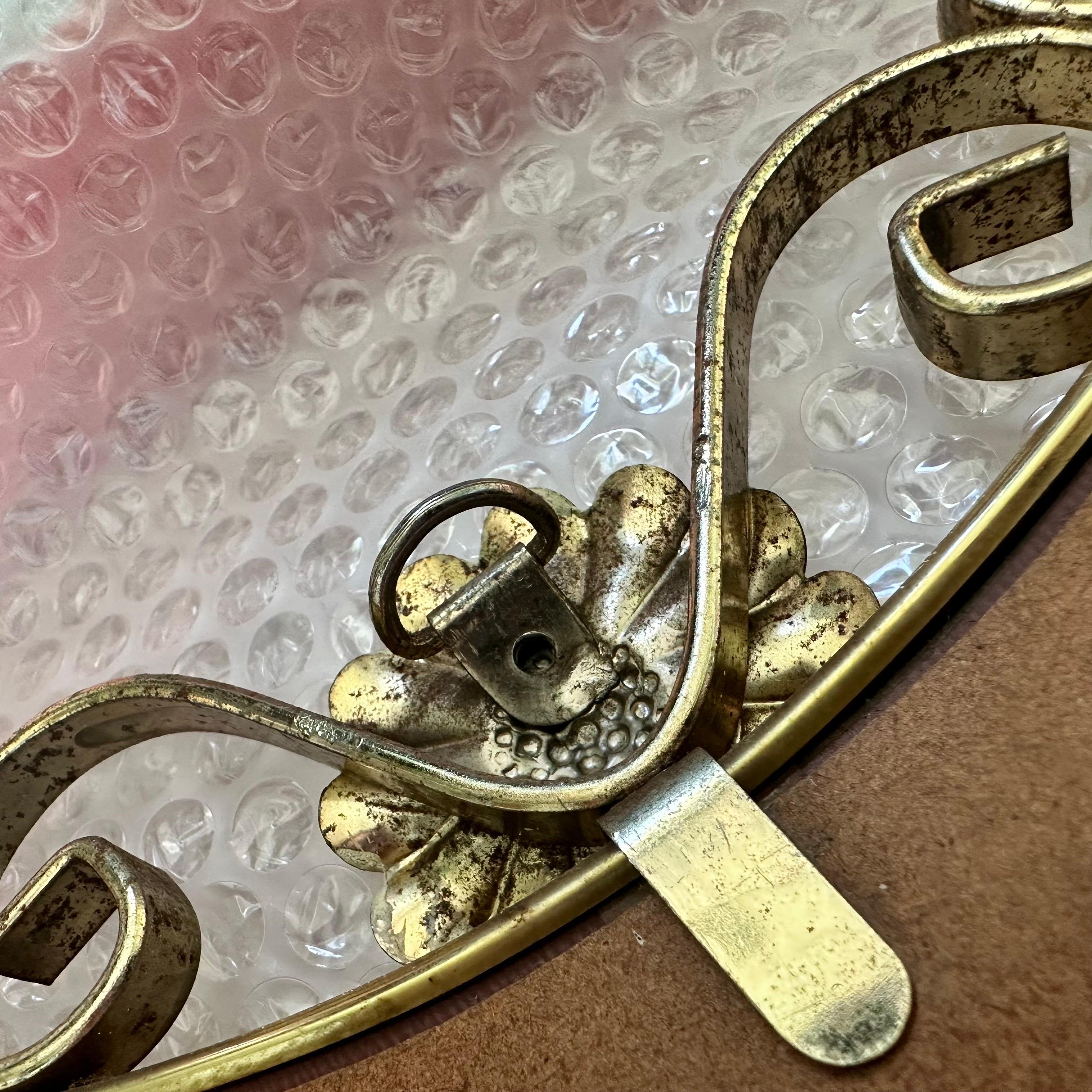 Vintage Hollywood Regency Mirror in Brass and Steel with Flower and Scroll Frame 11