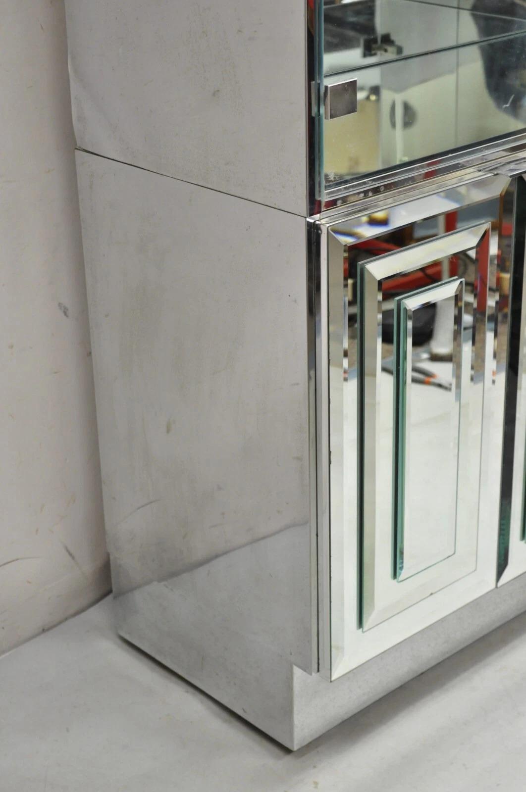 Vintage Hollywood Regency Mirrored Credenza Display Cabinets by Ello - a Pair For Sale 5