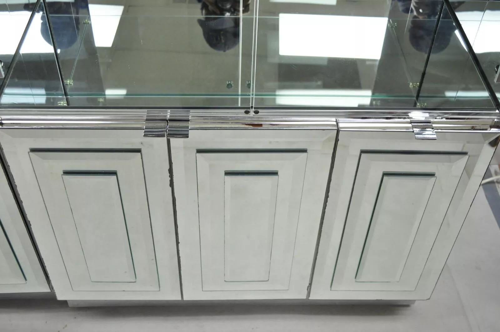 Vintage Hollywood Regency Mirrored Credenza Display Cabinets by Ello - a Pair For Sale 8