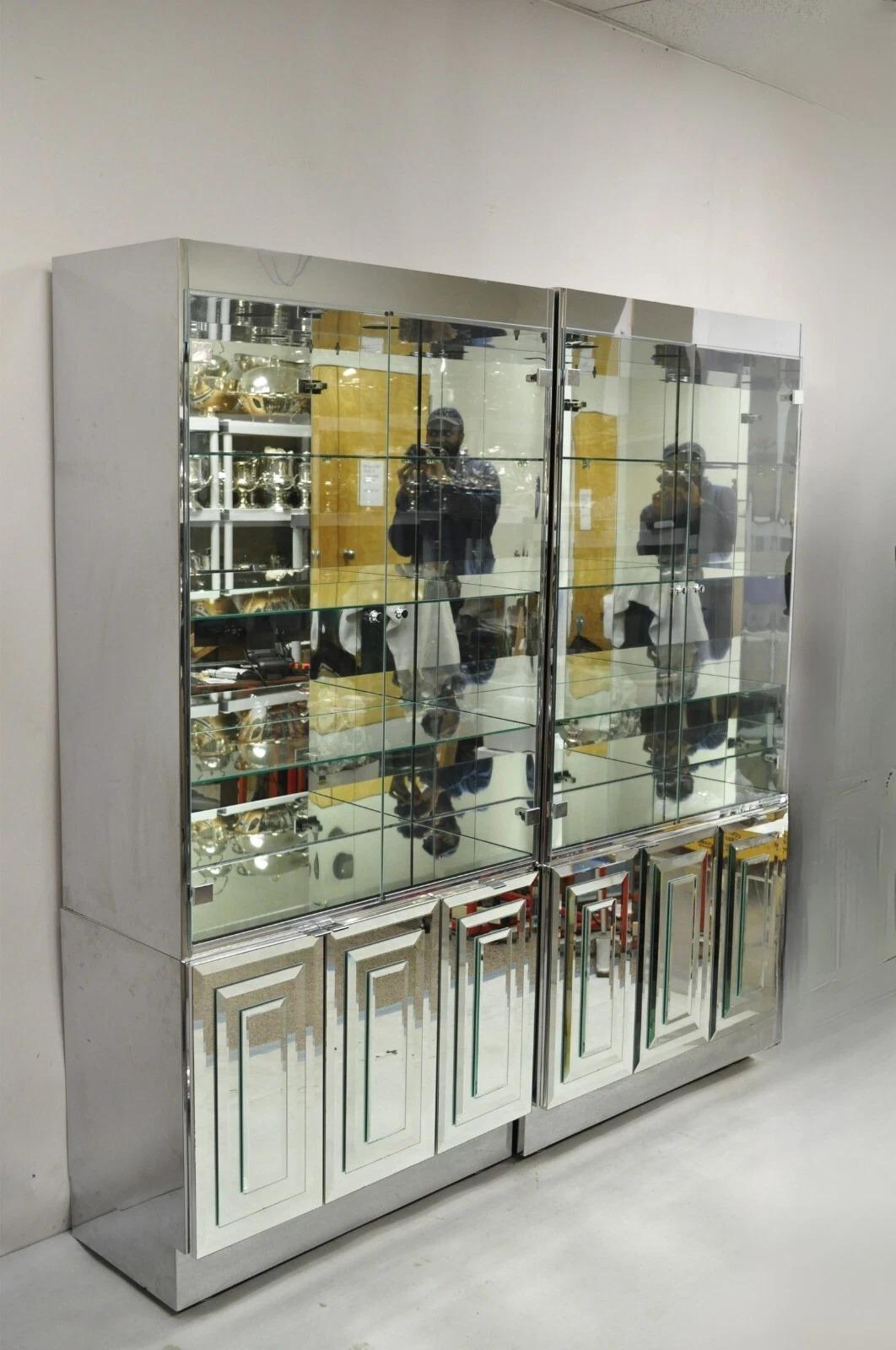 Vintage Hollywood Regency Mirrored Credenza Display Cabinets by Ello - a Pair For Sale 12