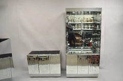 Vintage Hollywood Regency Mirrored Credenza Display Cabinets by Ello - a Pair